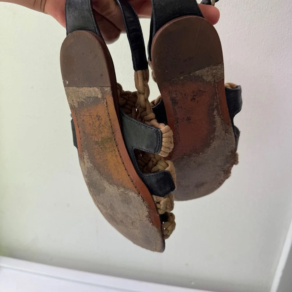 Tory Burch Sandals Macrame Leather Ankle Strap Flats Designer sz6 Leather Shoes